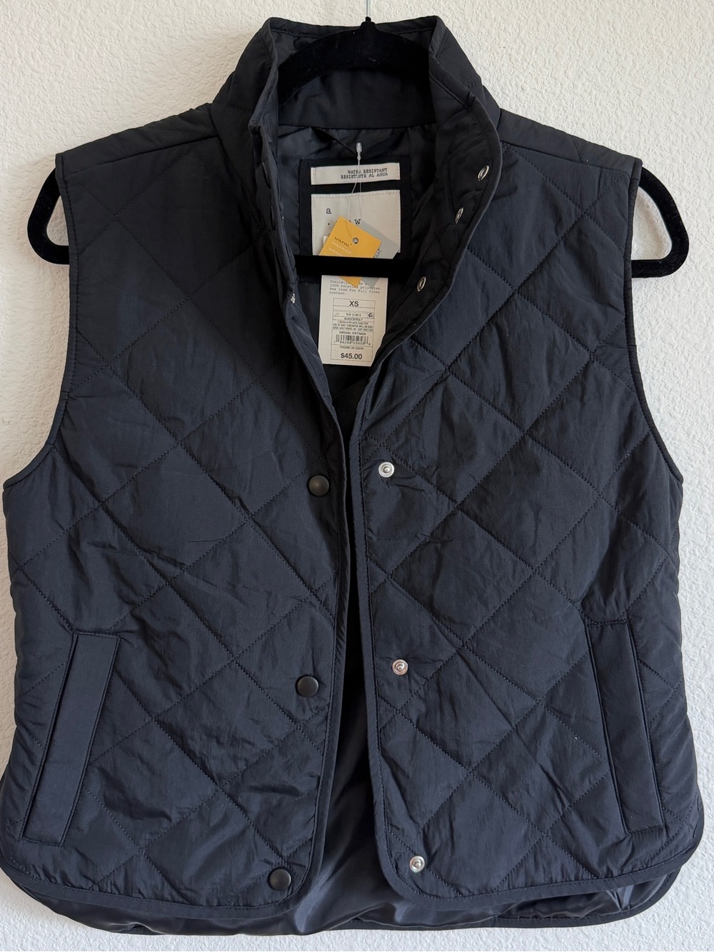 A New Day Black Quilted Lined Button Front puffer Vest Stand-Up Collar Size XS